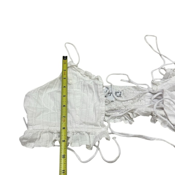 Princess Polly White Front Tie Tank Top Cropped With Flower Texture Stripes - Picture 5 of 5